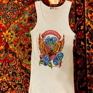 NWT Vintage Bejeweled Lt Blue Tank Top with Swarovski Crystals